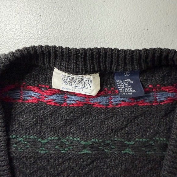 FRANKENMUTH KNIT CARDIGAN SWEATER DARK GRAY‎ MULTICOLOR STRIPE PATTERN SIZE L - Picture 3 of 8